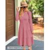 ZESICA Women’s Long Sleeve Spring Dresses 2026 Fashion V Neck Casual Loose Ruffle Flowy A Line Tiered Midi Dress(Pink)