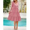 ZESICA Women’s Long Sleeve Spring Dresses 2026 Fashion V Neck Casual Loose Ruffle Flowy A Line Tiered Midi Dress(Pink)