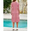 ZESICA Women’s Long Sleeve Spring Dresses 2026 Fashion V Neck Casual Loose Ruffle Flowy A Line Tiered Midi Dress(Pink)