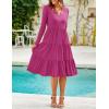 ZESICA Women’s Long Sleeve Spring Dresses 2026 Fashion V Neck Casual Loose Ruffle Flowy A Line Tiered Midi Dress(Rose)