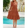 ZESICA Women’s Long Sleeve Spring Dresses 2026 Fashion V Neck Casual Loose Ruffle Flowy A Line Tiered Midi Dress(Rust)