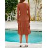 ZESICA Women’s Long Sleeve Spring Dresses 2026 Fashion V Neck Casual Loose Ruffle Flowy A Line Tiered Midi Dress(Rust)