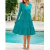 ZESICA Women’s Long Sleeve Spring Dresses 2026 Fashion V Neck Casual Loose Ruffle Flowy A Line Tiered Midi Dress(Turquoise)