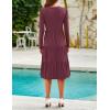 ZESICA Women’s Long Sleeve Spring Dresses 2026 Fashion V Neck Casual Loose Ruffle Flowy A Line Tiered Midi Dress(Wine)