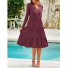 ZESICA Women’s Long Sleeve Spring Dresses 2026 Fashion V Neck Casual Loose Ruffle Flowy A Line Tiered Midi Dress(Wine)