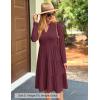 ZESICA Women’s Long Sleeve Spring Dresses 2026 Fashion V Neck Casual Loose Ruffle Flowy A Line Tiered Midi Dress(Wine)