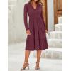 ZESICA Women’s Long Sleeve Spring Dresses 2026 Fashion V Neck Casual Loose Ruffle Flowy A Line Tiered Midi Dress(Wine)