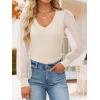ZESICA Women’s Mesh Puff Long Sleeve Shirts 2026 Spring Fall V Neck Ribbed Knit Sexy Going Out Tops Casual Work Blouse(Apricot)
