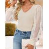 ZESICA Women’s Mesh Puff Long Sleeve Shirts 2026 Spring Fall V Neck Ribbed Knit Sexy Going Out Tops Casual Work Blouse(Apricot)