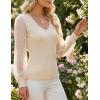 ZESICA Women’s Mesh Puff Long Sleeve Shirts 2026 Spring Fall V Neck Ribbed Knit Sexy Going Out Tops Casual Work Blouse(Apricot)