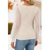 ZESICA Women’s Mesh Puff Long Sleeve Shirts 2026 Spring Fall V Neck Ribbed Knit Sexy Going Out Tops Casual Work Blouse(Apricot)