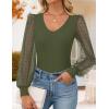 ZESICA Women’s Mesh Puff Long Sleeve Shirts 2026 Spring Fall V Neck Ribbed Knit Sexy Going Out Tops Casual Work Blouse(Army Green)