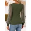 ZESICA Women’s Mesh Puff Long Sleeve Shirts 2026 Spring Fall V Neck Ribbed Knit Sexy Going Out Tops Casual Work Blouse(Army Green)