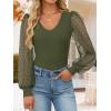 ZESICA Women’s Mesh Puff Long Sleeve Shirts 2026 Spring Fall V Neck Ribbed Knit Sexy Going Out Tops Casual Work Blouse(Army Green)