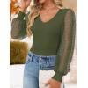 ZESICA Women’s Mesh Puff Long Sleeve Shirts 2026 Spring Fall V Neck Ribbed Knit Sexy Going Out Tops Casual Work Blouse(Army Green)