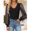 ZESICA Women’s Mesh Puff Long Sleeve Shirts 2026 Spring Fall V Neck Ribbed Knit Sexy Going Out Tops Casual Work Blouse(Black)