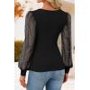 ZESICA Women’s Mesh Puff Long Sleeve Shirts 2026 Spring Fall V Neck Ribbed Knit Sexy Going Out Tops Casual Work Blouse(Black)