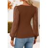 ZESICA Women’s Mesh Puff Long Sleeve Shirts 2026 Spring Fall V Neck Ribbed Knit Sexy Going Out Tops Casual Work Blouse(Brown)