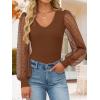 ZESICA Women’s Mesh Puff Long Sleeve Shirts 2026 Spring Fall V Neck Ribbed Knit Sexy Going Out Tops Casual Work Blouse(Brown)