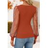 ZESICA Women’s Mesh Puff Long Sleeve Shirts 2026 Spring Fall V Neck Ribbed Knit Sexy Going Out Tops Casual Work Blouse(Burnt Orange)
