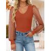 ZESICA Women’s Mesh Puff Long Sleeve Shirts 2026 Spring Fall V Neck Ribbed Knit Sexy Going Out Tops Casual Work Blouse(Burnt Orange)