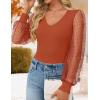 ZESICA Women’s Mesh Puff Long Sleeve Shirts 2026 Spring Fall V Neck Ribbed Knit Sexy Going Out Tops Casual Work Blouse(Burnt Orange)