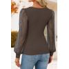ZESICA Women’s Mesh Puff Long Sleeve Shirts 2026 Spring Fall V Neck Ribbed Knit Sexy Going Out Tops Casual Work Blouse(Coffee)