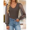 ZESICA Women’s Mesh Puff Long Sleeve Shirts 2026 Spring Fall V Neck Ribbed Knit Sexy Going Out Tops Casual Work Blouse(Coffee)