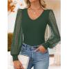 ZESICA Women’s Mesh Puff Long Sleeve Shirts 2026 Spring Fall V Neck Ribbed Knit Sexy Going Out Tops Casual Work Blouse(Dark Green)