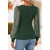 ZESICA Women’s Mesh Puff Long Sleeve Shirts 2026 Spring Fall V Neck Ribbed Knit Sexy Going Out Tops Casual Work Blouse(Dark Green)