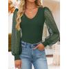 ZESICA Women’s Mesh Puff Long Sleeve Shirts 2026 Spring Fall V Neck Ribbed Knit Sexy Going Out Tops Casual Work Blouse(Dark Green)