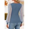 ZESICA Women’s Mesh Puff Long Sleeve Shirts 2026 Spring Fall V Neck Ribbed Knit Sexy Going Out Tops Casual Work Blouse(Dusty Blue)