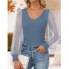 ZESICA Women’s Mesh Puff Long Sleeve Shirts 2026 Spring Fall V Neck Ribbed Knit Sexy Going Out Tops Casual Work Blouse(Dusty Blue)