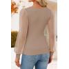 ZESICA Women’s Mesh Puff Long Sleeve Shirts 2026 Spring Fall V Neck Ribbed Knit Sexy Going Out Tops Casual Work Blouse(Khaki)