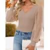 ZESICA Women’s Mesh Puff Long Sleeve Shirts 2026 Spring Fall V Neck Ribbed Knit Sexy Going Out Tops Casual Work Blouse(Khaki)