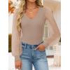 ZESICA Women’s Mesh Puff Long Sleeve Shirts 2026 Spring Fall V Neck Ribbed Knit Sexy Going Out Tops Casual Work Blouse(Khaki)