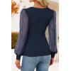 ZESICA Women’s Mesh Puff Long Sleeve Shirts 2026 Spring Fall V Neck Ribbed Knit Sexy Going Out Tops Casual Work Blouse(Navy Blue)