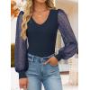 ZESICA Women’s Mesh Puff Long Sleeve Shirts 2026 Spring Fall V Neck Ribbed Knit Sexy Going Out Tops Casual Work Blouse(Navy Blue)