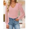ZESICA Women’s Mesh Puff Long Sleeve Shirts 2026 Spring Fall V Neck Ribbed Knit Sexy Going Out Tops Casual Work Blouse(Pink)