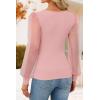 ZESICA Women’s Mesh Puff Long Sleeve Shirts 2026 Spring Fall V Neck Ribbed Knit Sexy Going Out Tops Casual Work Blouse(Pink)