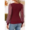 ZESICA Women’s Mesh Puff Long Sleeve Shirts 2026 Spring Fall V Neck Ribbed Knit Sexy Going Out Tops Casual Work Blouse(Wine Red)