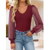 ZESICA Women’s Mesh Puff Long Sleeve Shirts 2026 Spring Fall V Neck Ribbed Knit Sexy Going Out Tops Casual Work Blouse(Wine Red)
