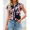 ZESICA Women’s Short Sleeve Floral Blouse 2026 Summer Botton Down Shirts Loose Casual Boho Tops Trendy Outfits(Black)