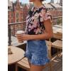 ZESICA Women’s Short Sleeve Floral Blouse 2026 Summer Botton Down Shirts Loose Casual Boho Tops Trendy Outfits(Black)
