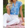 ZESICA Women’s Short Sleeve Floral Blouse 2026 Summer Botton Down Shirts Loose Casual Boho Tops Trendy Outfits(Blue)