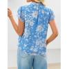 ZESICA Women’s Short Sleeve Floral Blouse 2026 Summer Botton Down Shirts Loose Casual Boho Tops Trendy Outfits(Blue)