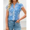 ZESICA Women’s Short Sleeve Floral Blouse 2026 Summer Botton Down Shirts Loose Casual Boho Tops Trendy Outfits(Blue)
