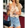 ZESICA Women’s Short Sleeve Floral Blouse 2026 Summer Botton Down Shirts Loose Casual Boho Tops Trendy Outfits(Brown)