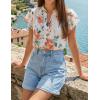 ZESICA Women’s Short Sleeve Floral Blouse 2026 Summer Botton Down Shirts Loose Casual Boho Tops Trendy Outfits(Ivory)