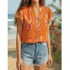 ZESICA Women’s Short Sleeve Floral Blouse 2026 Summer Botton Down Shirts Loose Casual Boho Tops Trendy Outfits(Orange)